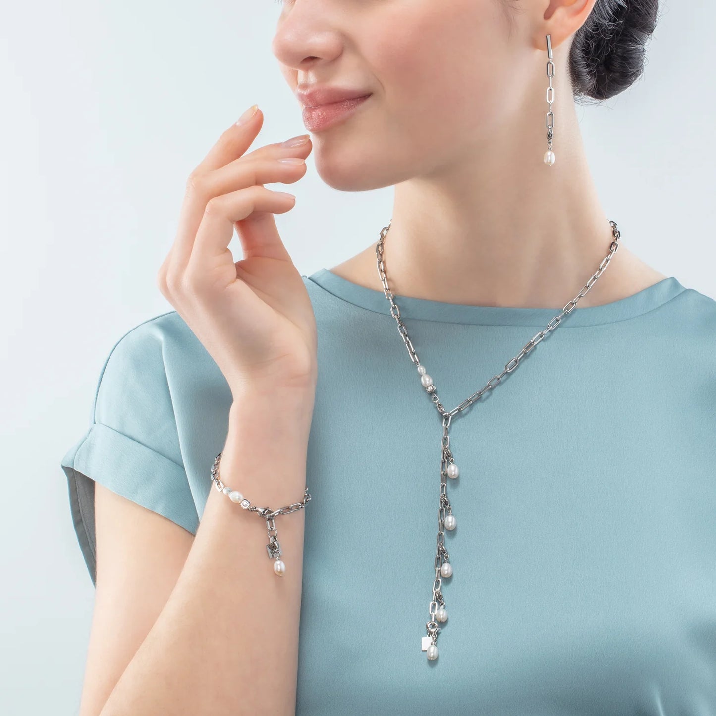 Armband Modern Chain & Süßwasserperlen Charms silber - PERDONA