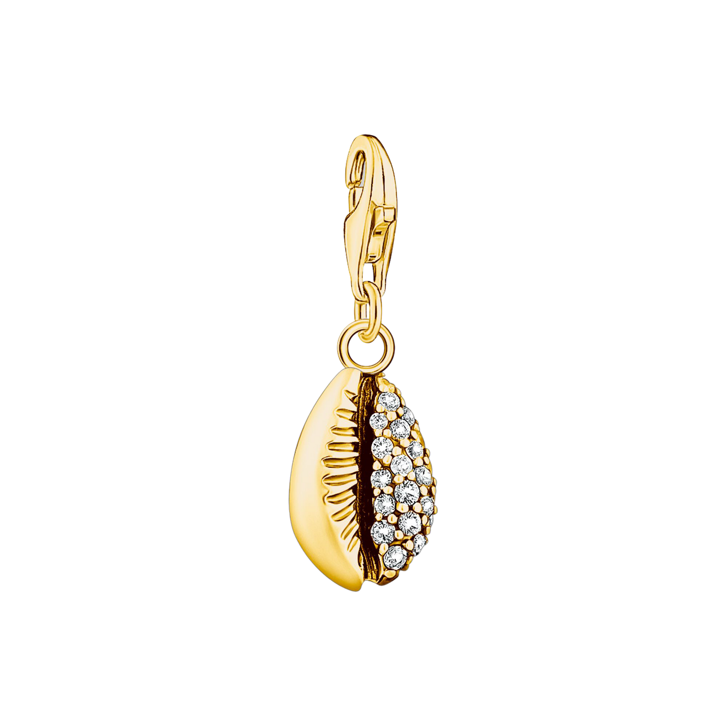 Charm-Anhänger Muschel mit weißen Steinen gold