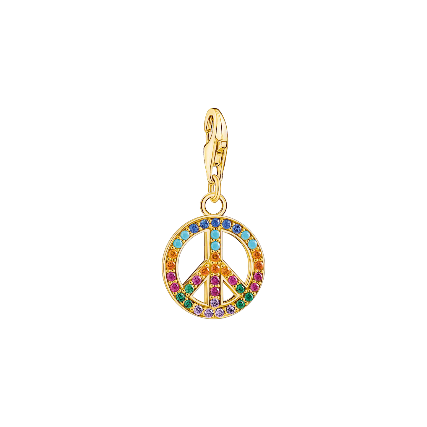 Charm-Anhänger Peace mit bunten Steinen gold