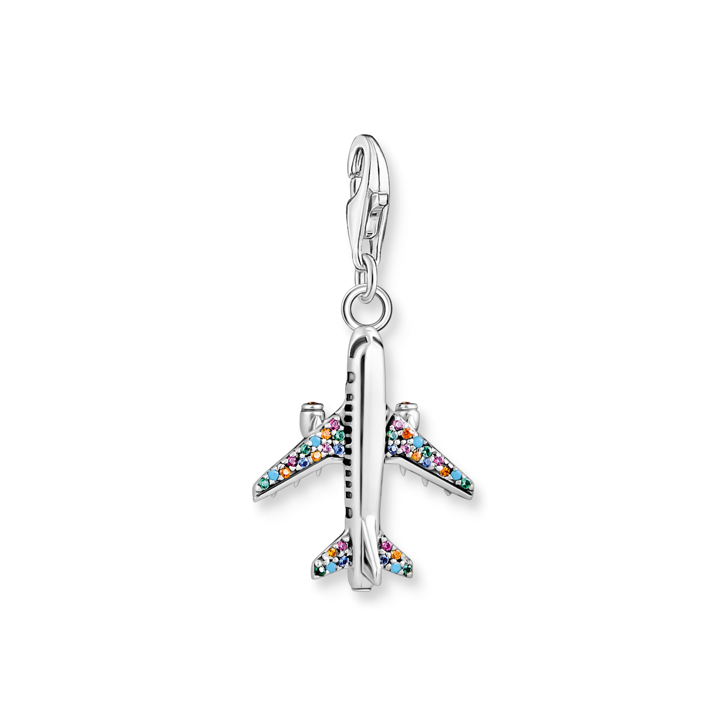 Charm-Anhänger mit buntem Flugzeug Silber