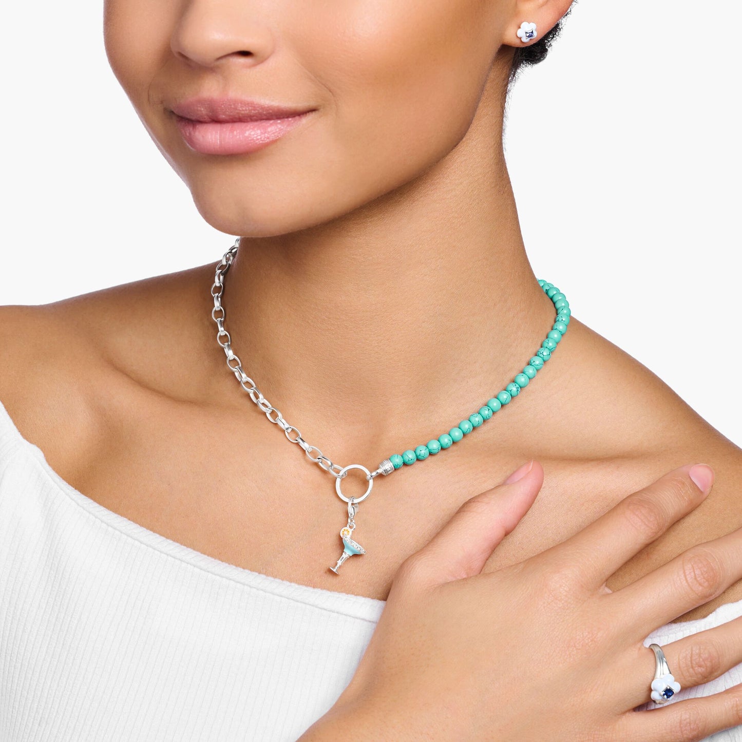 Charm-Kette mit türkisen Beads und Kettengliedern Silber - PERDONA