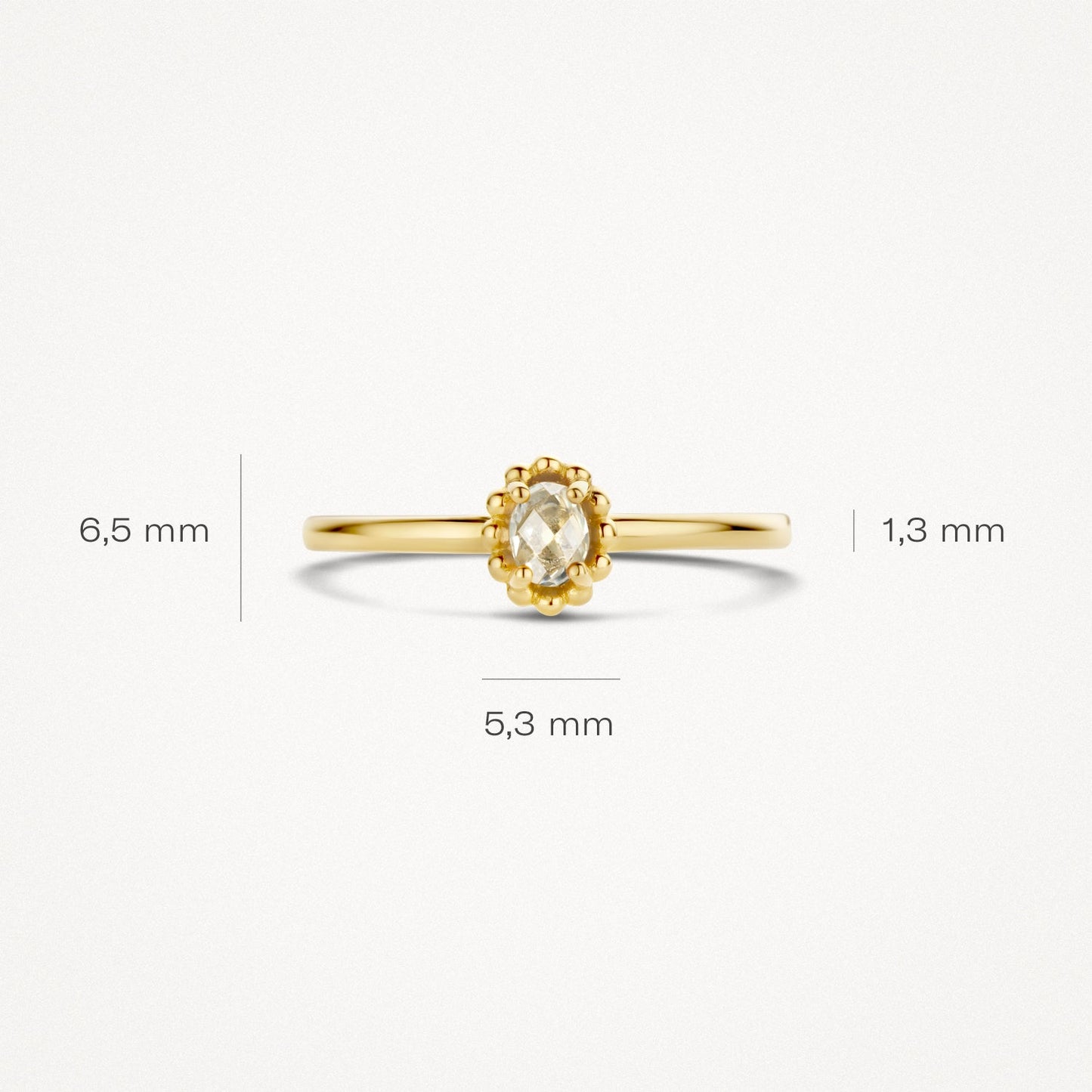 Ring mit weißem Topas in Fassung mit Kugeloptik