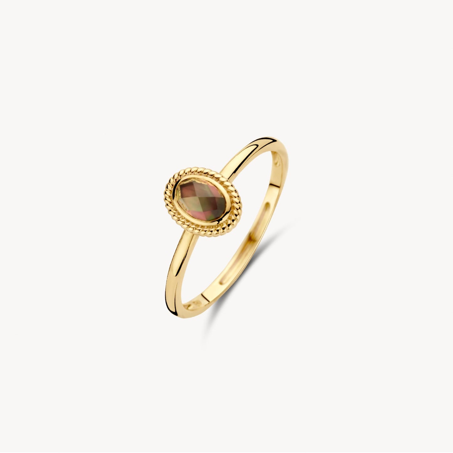 Ring mit Perlmutt und Rauchquarz mit Kordelrand