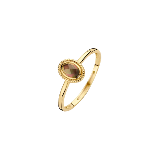 Ring mit Perlmutt und Rauchquarz mit Kordelrand - PERDONA