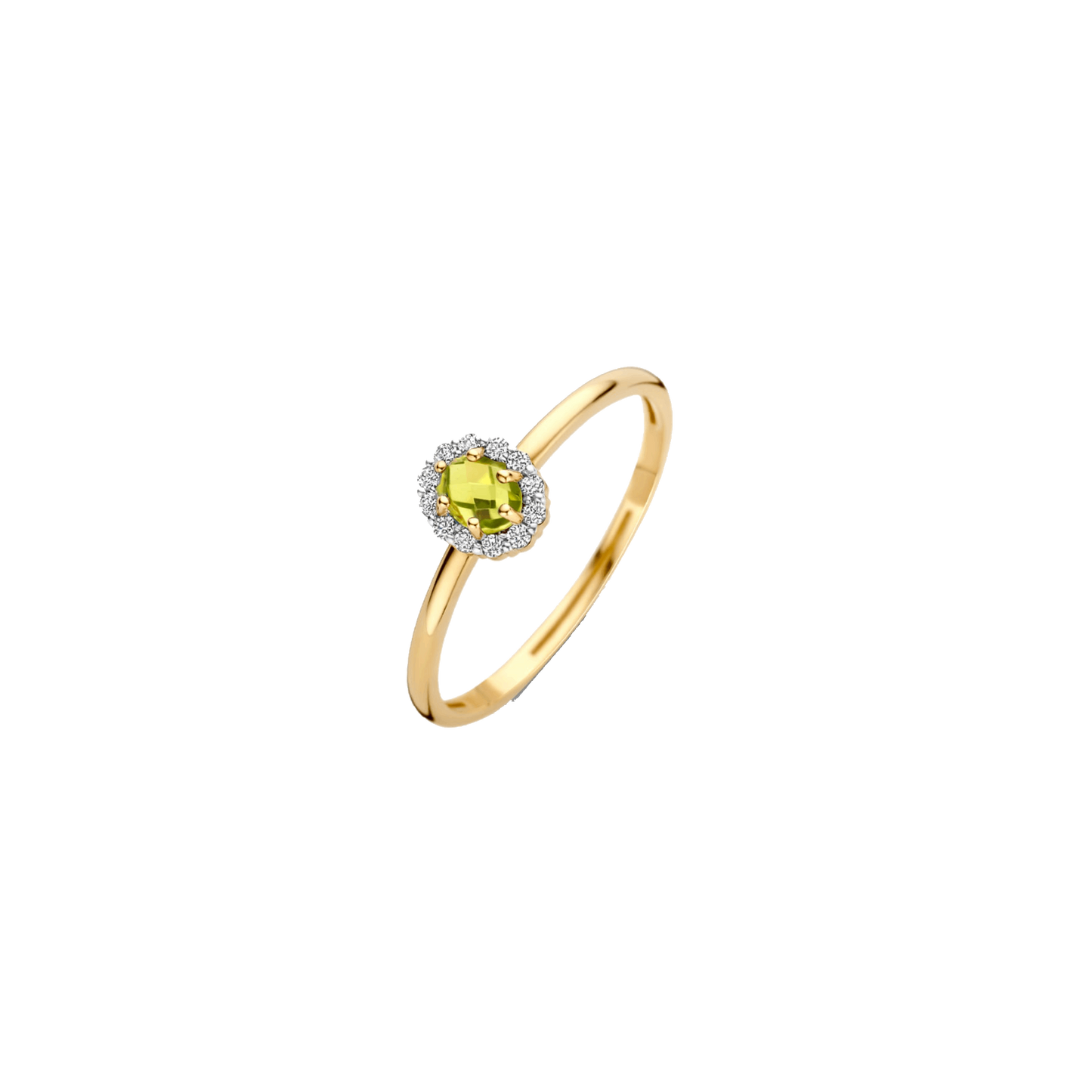 Ring mit grünem Peridot und Zirkonia in Pavé-Fassung