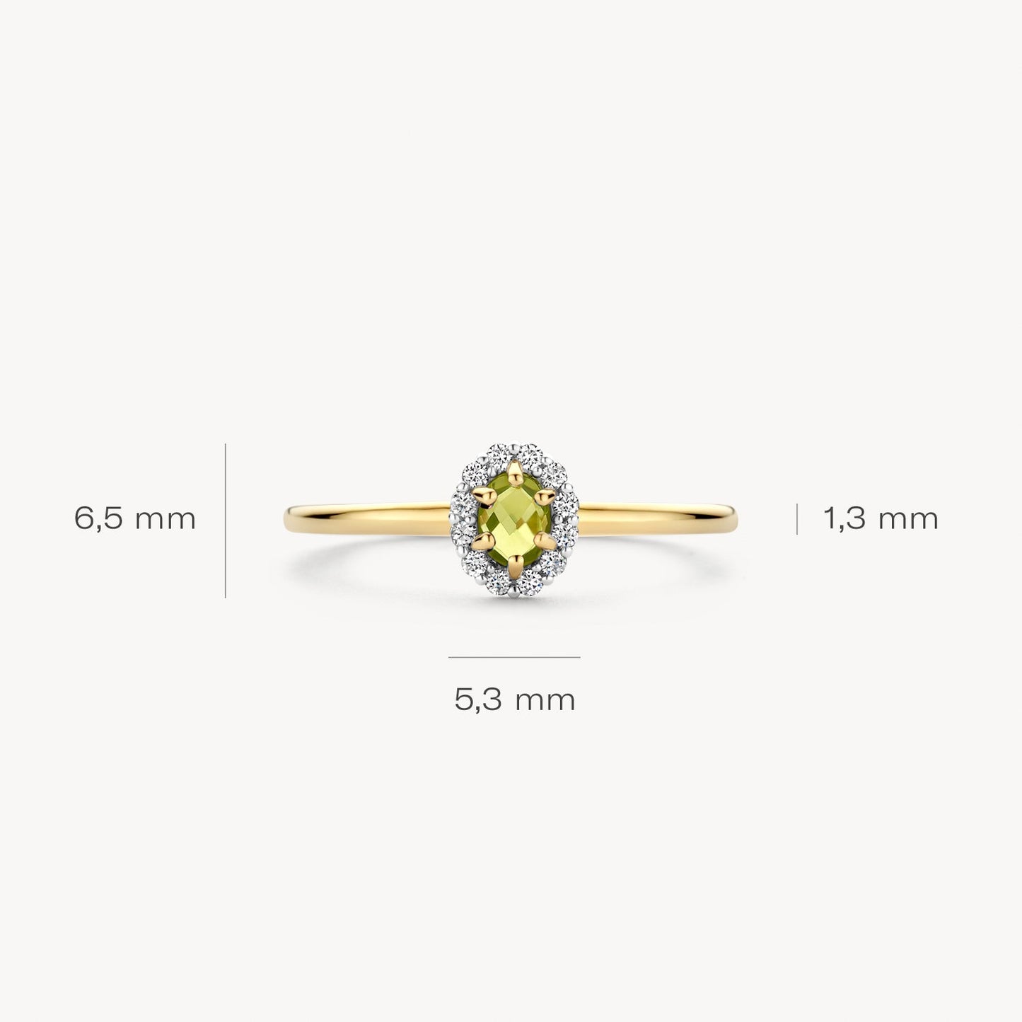 Ring mit grünem Peridot und Zirkonia in Pavé-Fassung