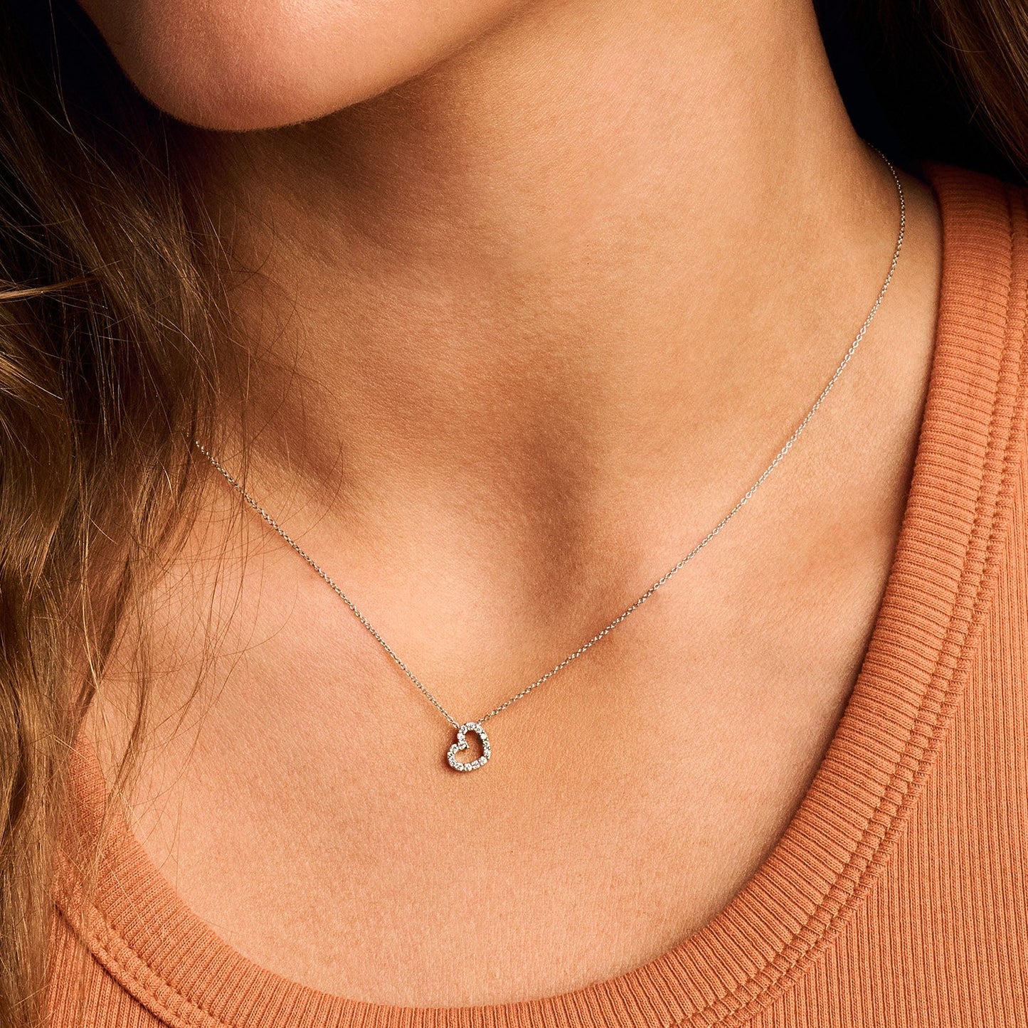 Halskette mit Zirkonia-Herz in 585 Weißgold