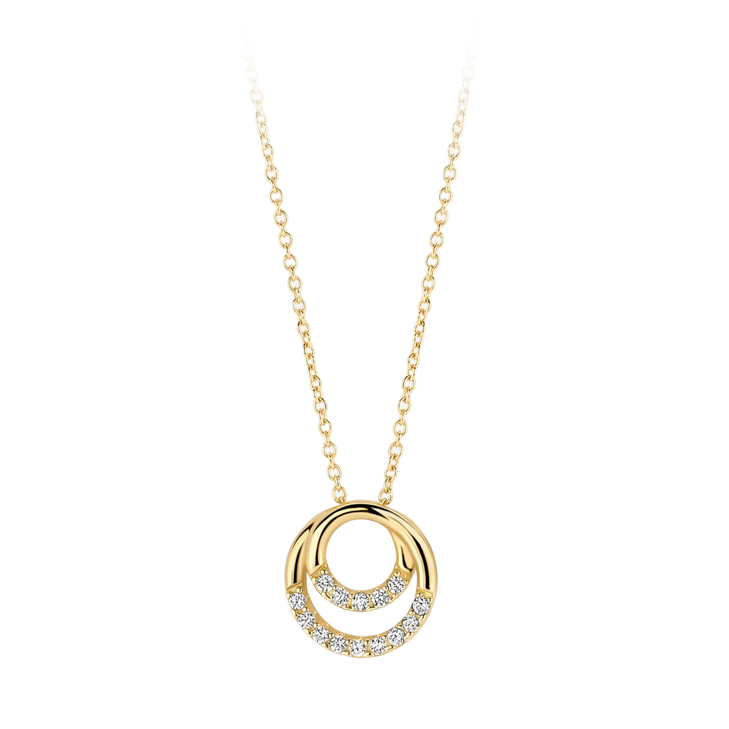 Halskette mit Ringen und Pavé-Zirkonia aus 585 Gold