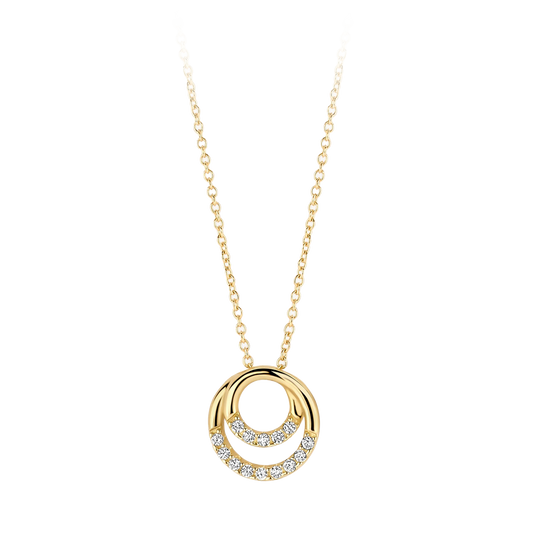Halskette mit Ringen und Pavé-Zirkonia aus 585 Gold
