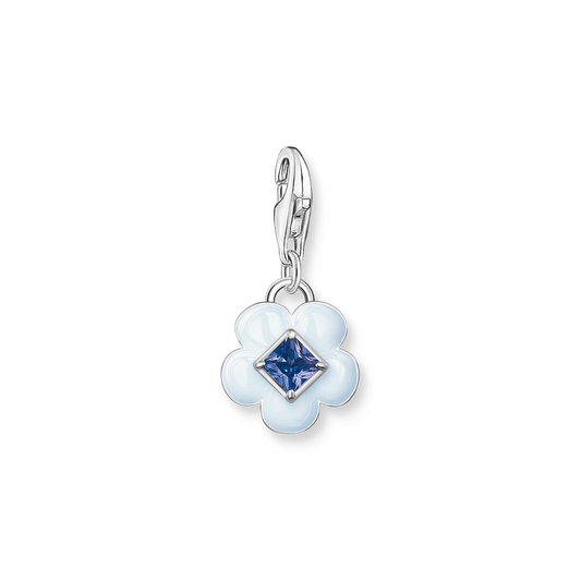 Charm-Anhänger Blume mit blauem Stein Silber - PERDONA