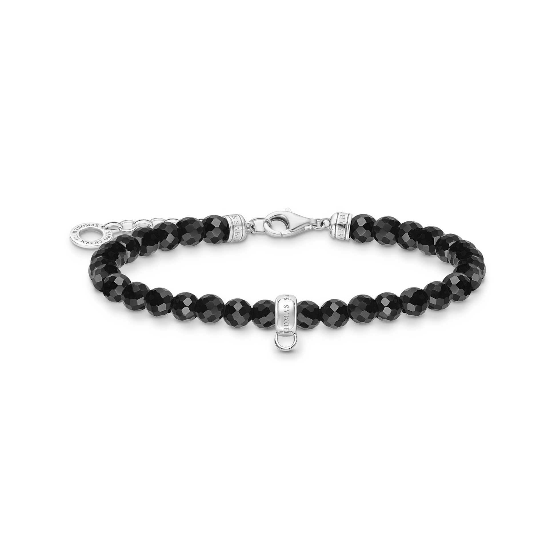 Charm-Armband mit schwarzen Onyx-Beads Silber - PERDONA