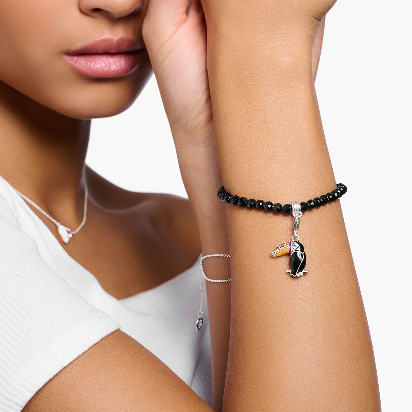 Charm-Armband mit schwarzen Onyx-Beads Silber - PERDONA