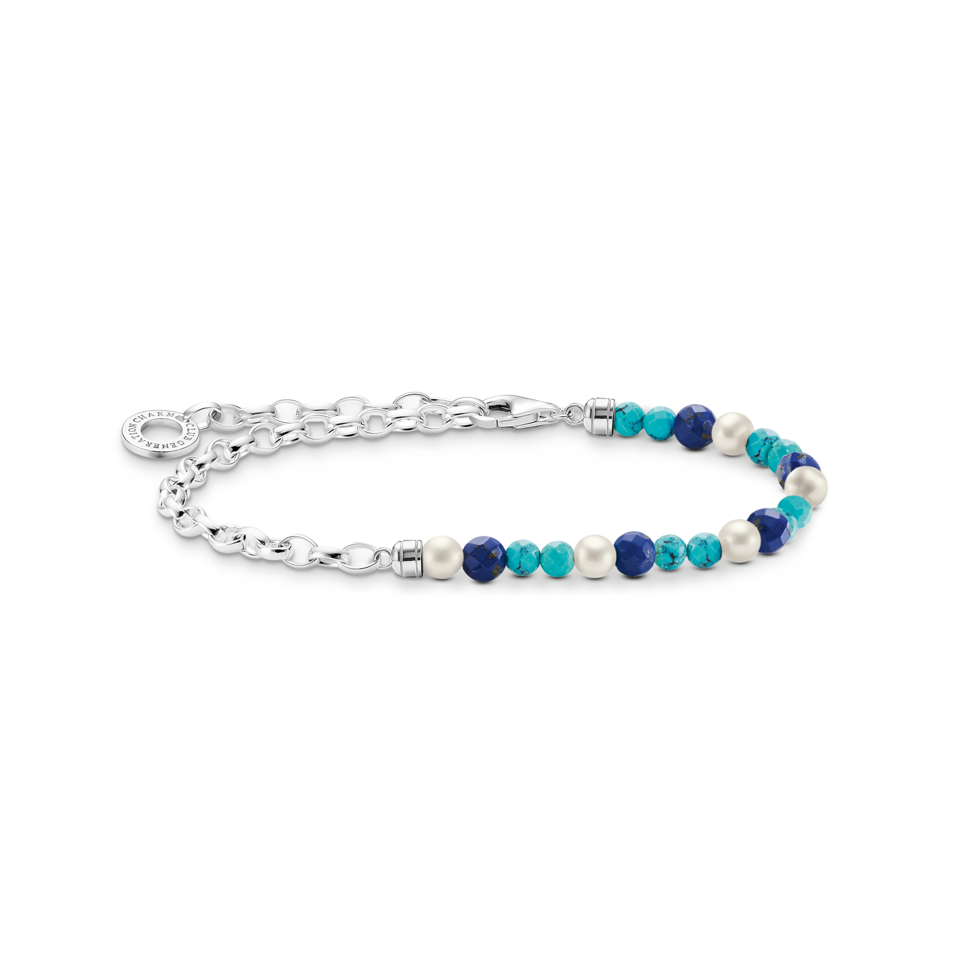 Charm-Armband mit blauen Beads, weißen Perlen - PERDONA