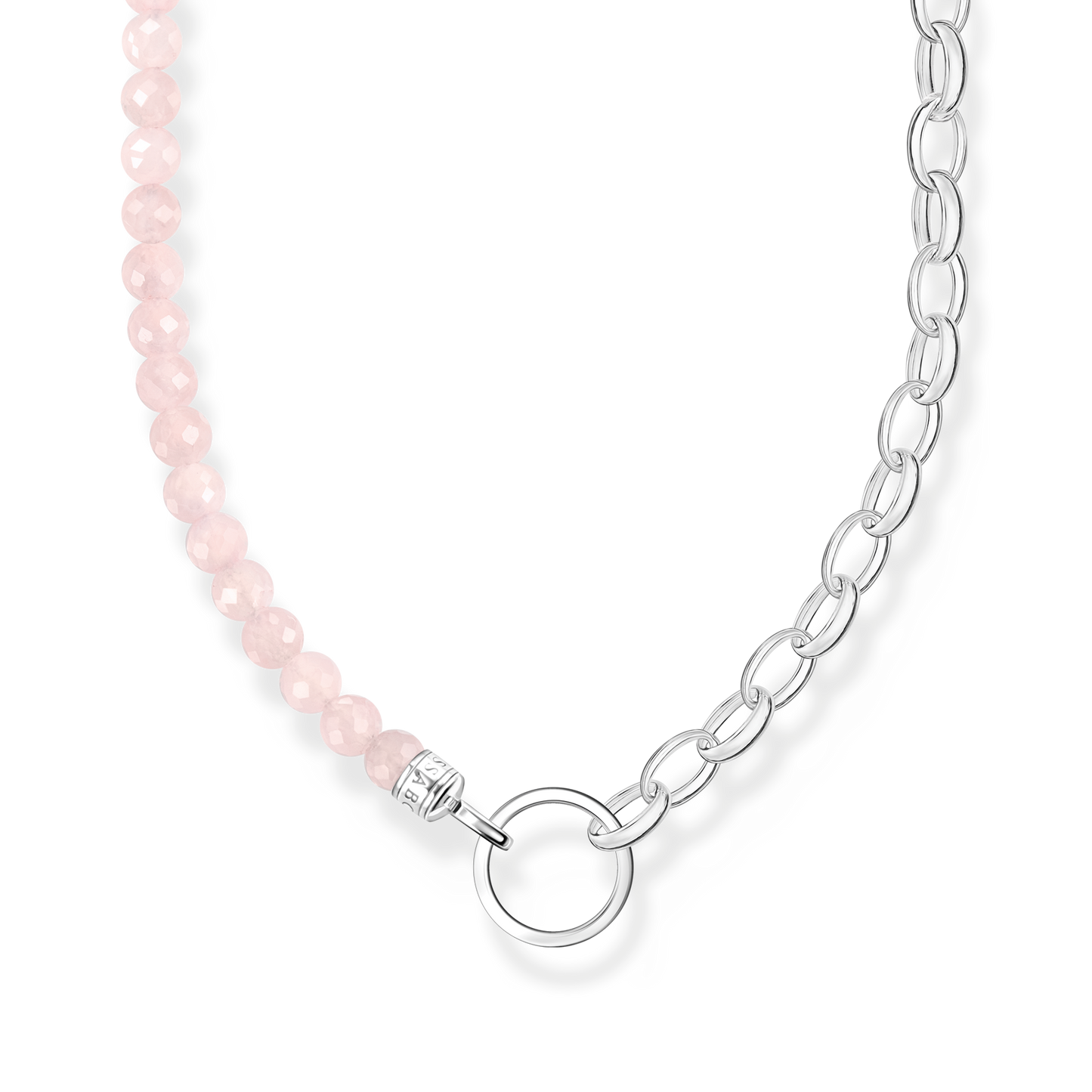 Charm-Kette mit Rosenquarz-Beads und Kettengliedern Silber - PERDONA