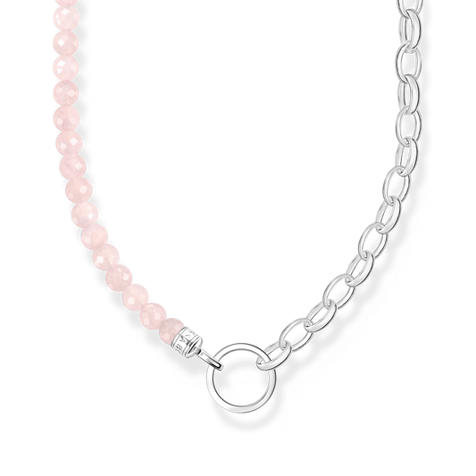 Charm-Kette mit Rosenquarz-Beads und Kettengliedern Silber - PERDONA