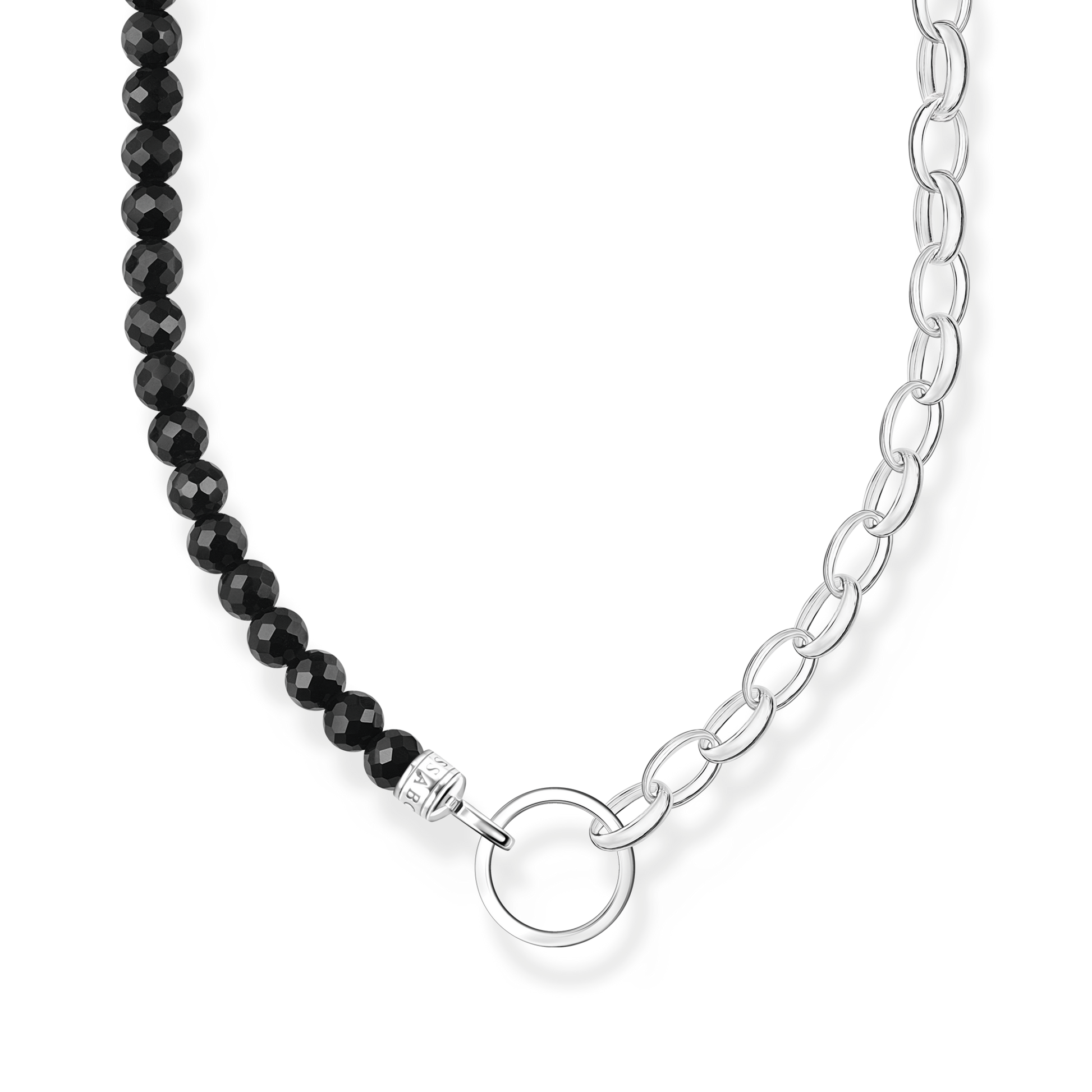 Charm-Kette mit schwarzen Onyx-Beads und Kettengliedern Silber - PERDONA