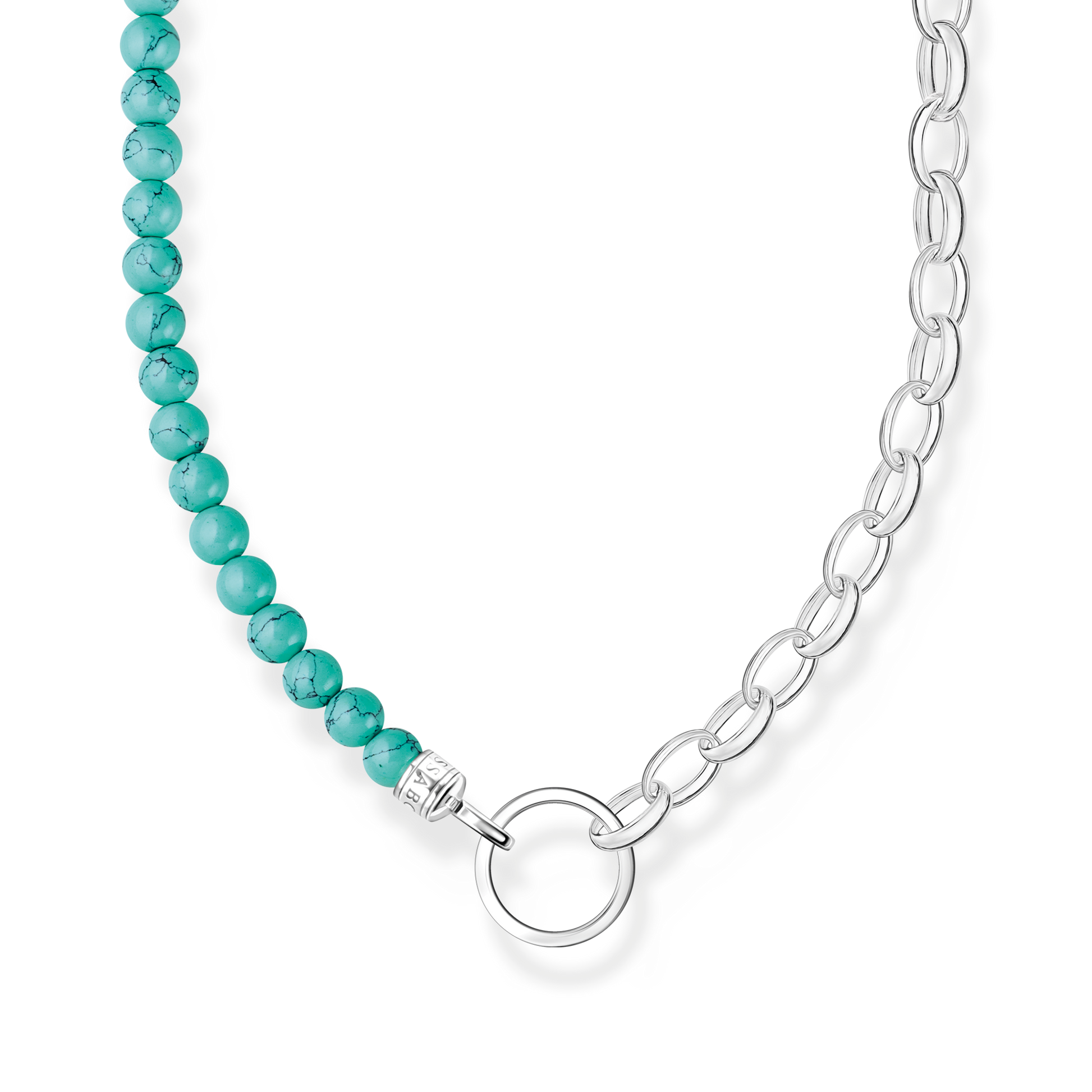Charm-Kette mit türkisen Beads und Kettengliedern Silber - PERDONA